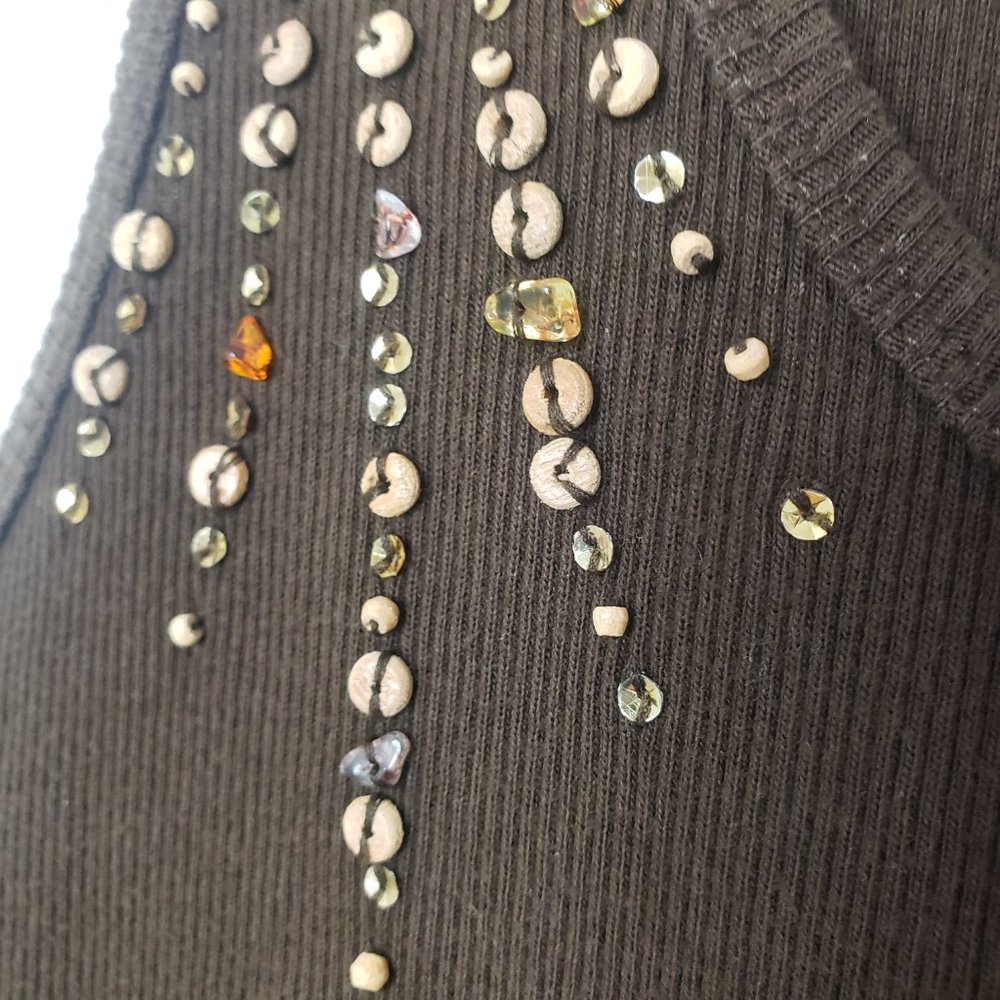 STO Women's Chocolate Sequined Scoop Neck Cotton Shell Shirt Blouse Tank Top - Picture 4 of 11